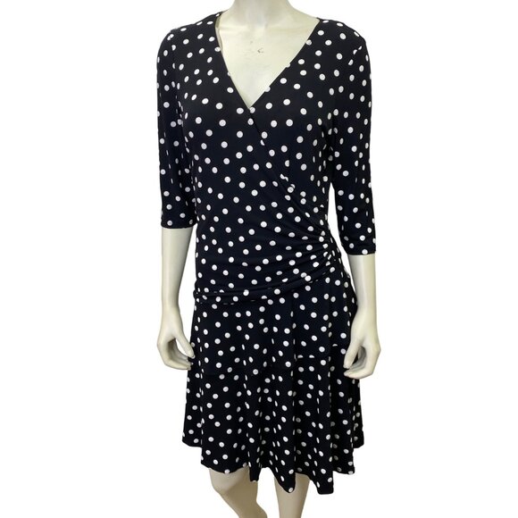 ROBBIE BEE SURPLICE NECKLINE POLKA DOT TWO‎ TIERED DRESS  NWT - Picture 1 of 7